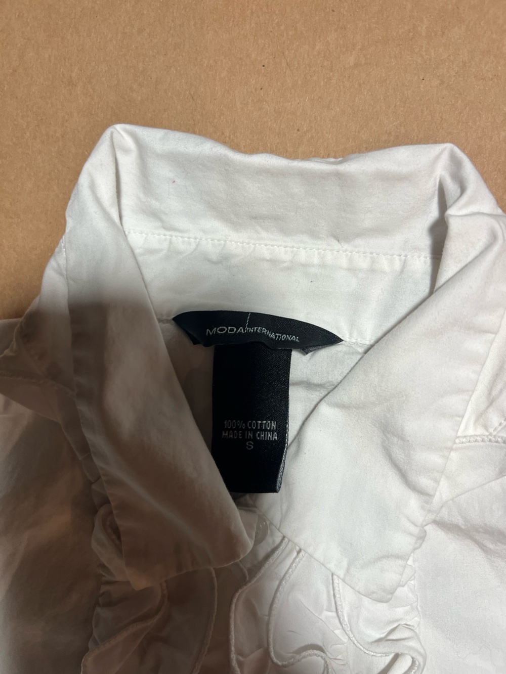Moda International White Ruffle Front Button-Down Blouse - Picture 2 of 7